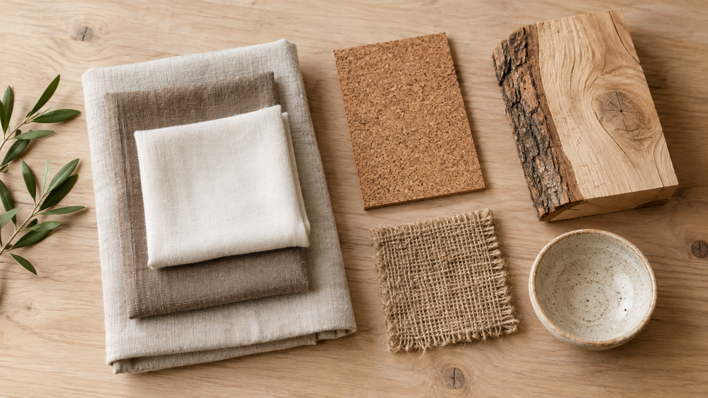 Materiais sustentáveis para decoração: tecidos orgânicos, madeira certificada, cortiça e juta
