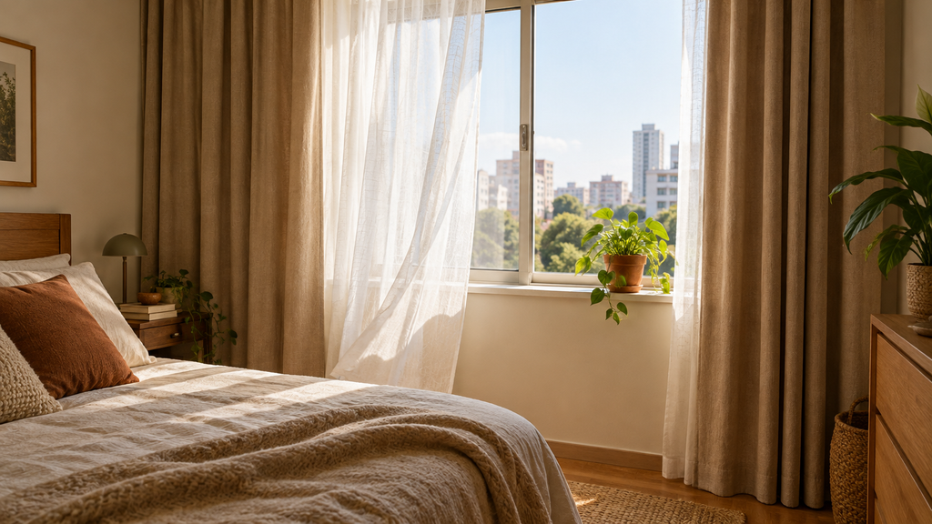 janela com cortina térmica blackout para conforto térmico residencial